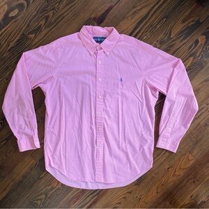 Ralph Lauren Classic Fit Long Sleeve Pink & White Button Down Collar Dress Shirt